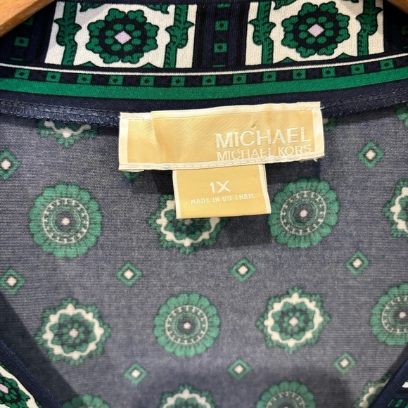 Michael Kors 1X Tunic V Neck Long Sleeve blue green stretch - Picture 4 of 10